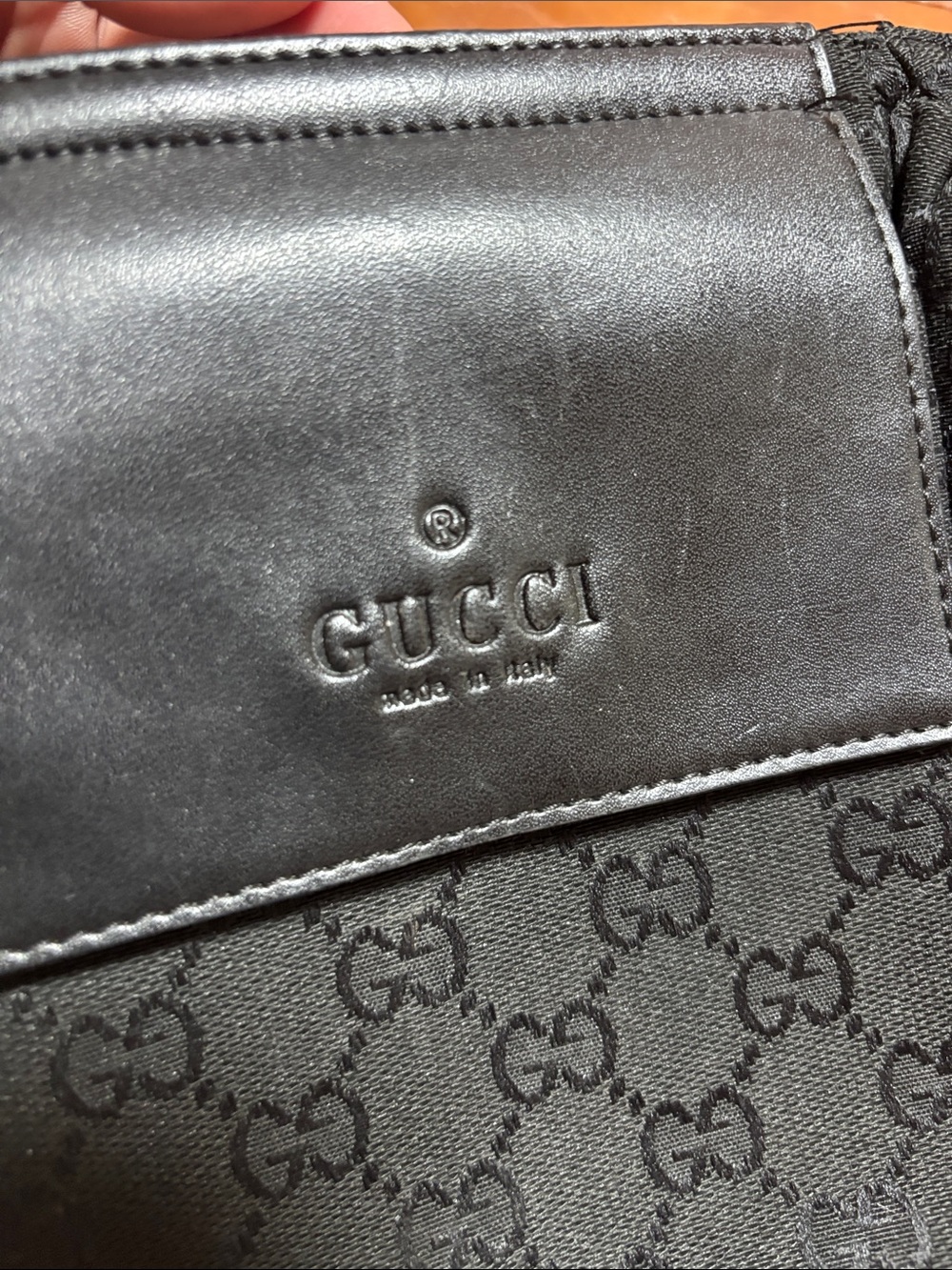 Gucci Black Monogram Belt Bag with Leather Flap - Picture 5 of 6